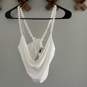 White Crop Top with Pearl Straps
